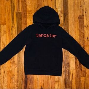 Black Hoodie with Red 'Impostor' Text boy’s size XS